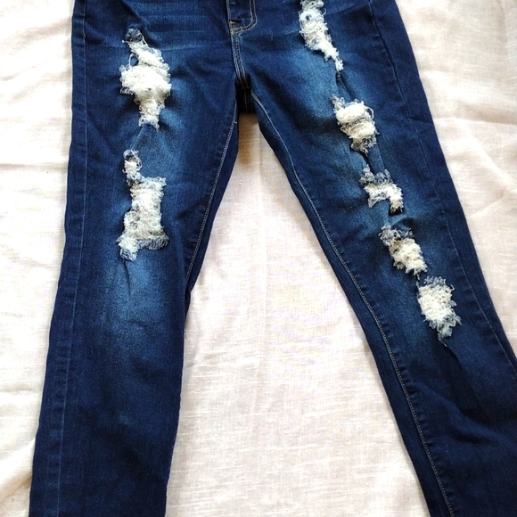 Pre-distressed Blue Fashion Nova High Stretch Jeans - Picture 2 of 4